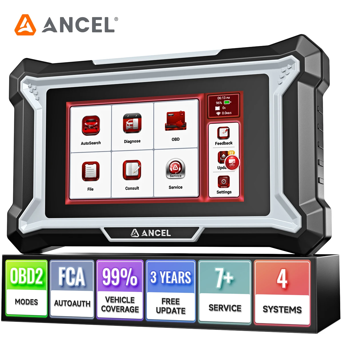 

ANCEL DS100 OBD2 Car Scanner Check Engine Light Bleed BMS Brake ETS Gear Oil SAS Reset Service Auto 4 System Diagnostic Tool