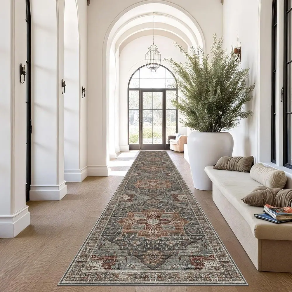 

Ultra-Thin Washable Runner Rug, 2'6x14' Hallway Carpet, Non-Slip Backing, Suitable for Entryway, Kitchen, Laundry, Indoor Use (G