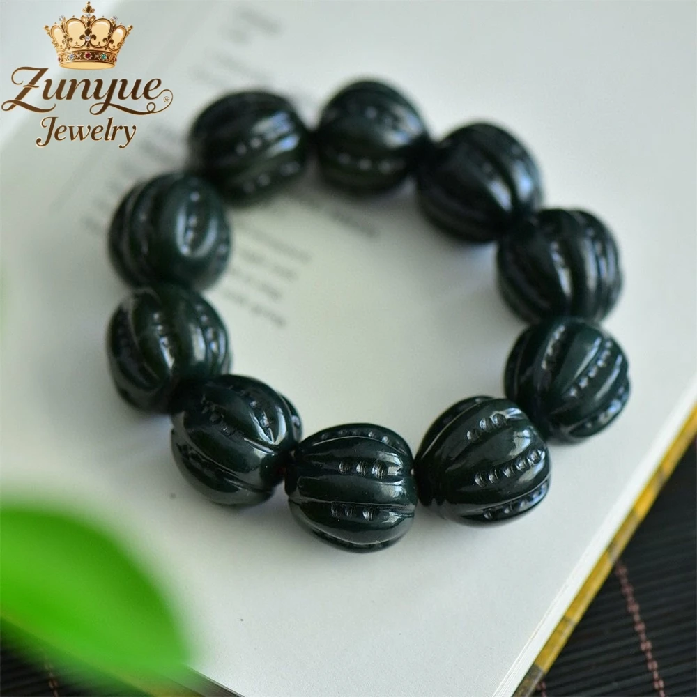 

Natural Hetian Jade And Dark Green Jade Carved Walnut Bracelet Luxury Quality Jewelry Fashion Jewelry Exquisite Charms Elegant
