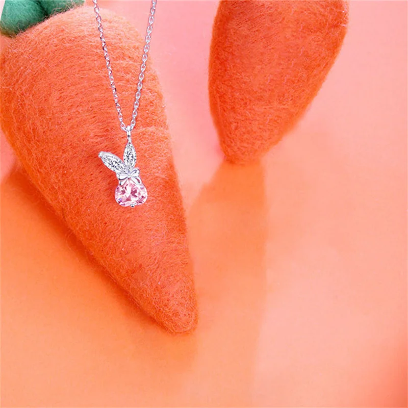 Sweet Crystal Rabbit Bowknot Pendant Women Gift High-end 925 Sterling Silver Clavicle Necklace Female Temperament Zodiac Jewelry