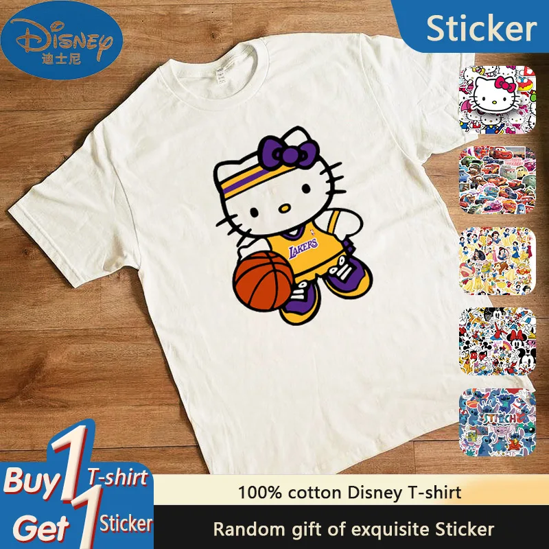

Sanrio Hello Kitty Rock T-shirt Summer Retro Fashion Trend T-shirt Cotton Casual T-shirt Women's Short Sleeved Printed Clothing