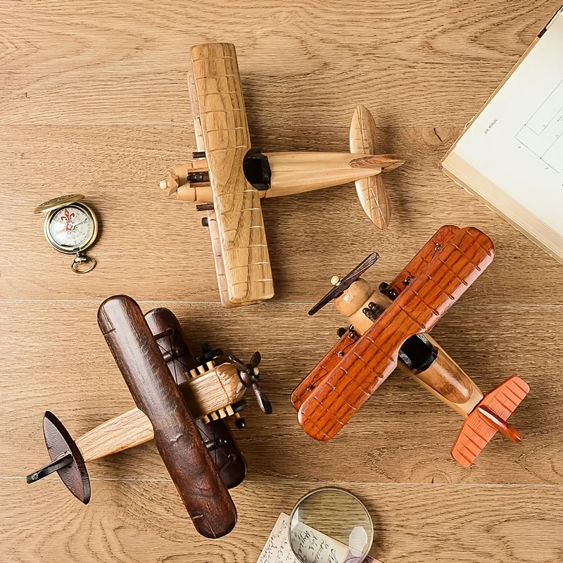 Vintage Wooden Airplane Ornament, Creative Home Desktop Airplane Model Decoration, Wooden Cross-Border Craft view 4