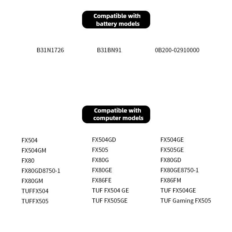B31N1726 Battery for ASUS TUF Gaming FX504 FX504G FX504GD FX504GE FX504GM FX505 FX505DT FX505DV FX505GE FX80 FX80G FX80GD FX80GE