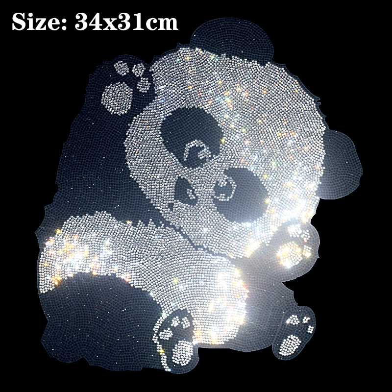 

Fashion Cute Panda Shiny Iron on Applique Patches Hot Fix Rhinestone Transfer Motifs Transfer DIY on Design for Shirt Dress