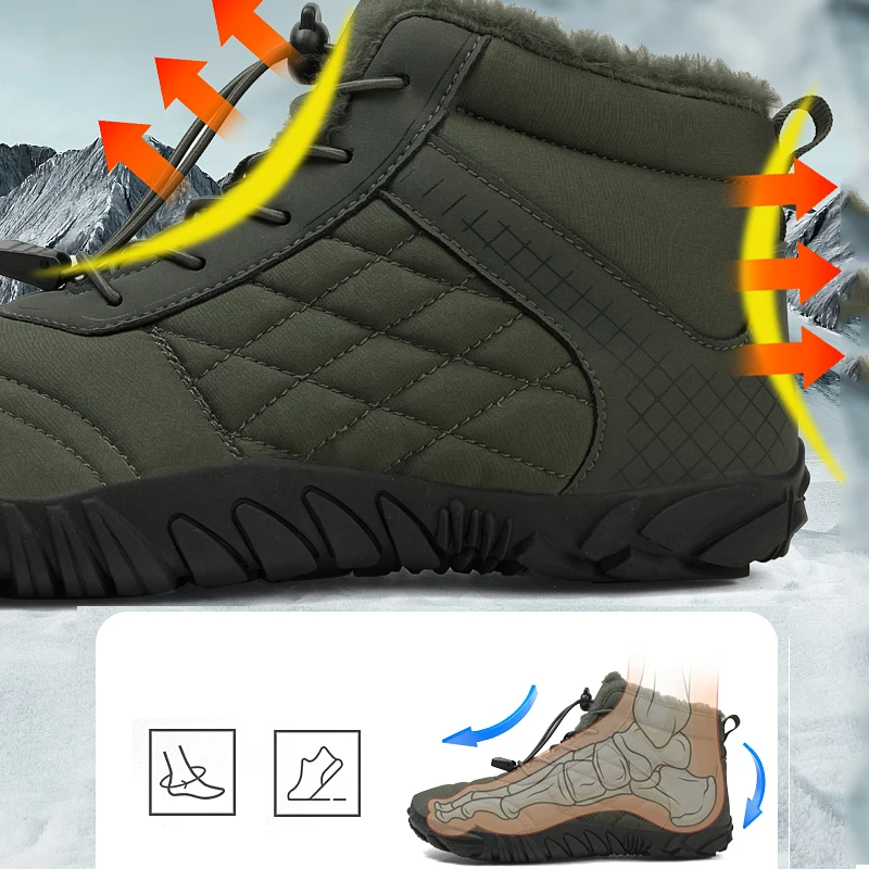 

New Winter Booties Men Snow BareFoot Casual Shoes Outdoor Waterproof Work Shoes Warm Fur Men Ankle Shoes Snow Boots Plus Size 48