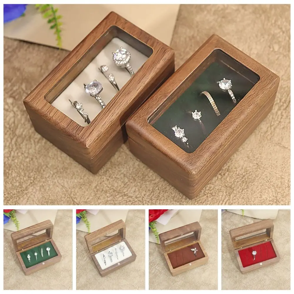 

4 Slots Square Rings Holder Magnetic Cover Rectangular Jewelry Ring Holder Dustproof Opening Window Rings Bearer Box Wedding