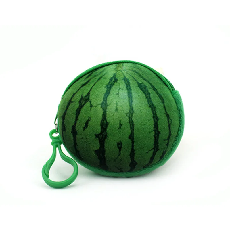 8CM Plush Watermelon Orange Fruit Ladies Coin Purse Mini Cute Oval Zipper Children Girl Coin Purse USB Cable Earphone Bag Gift