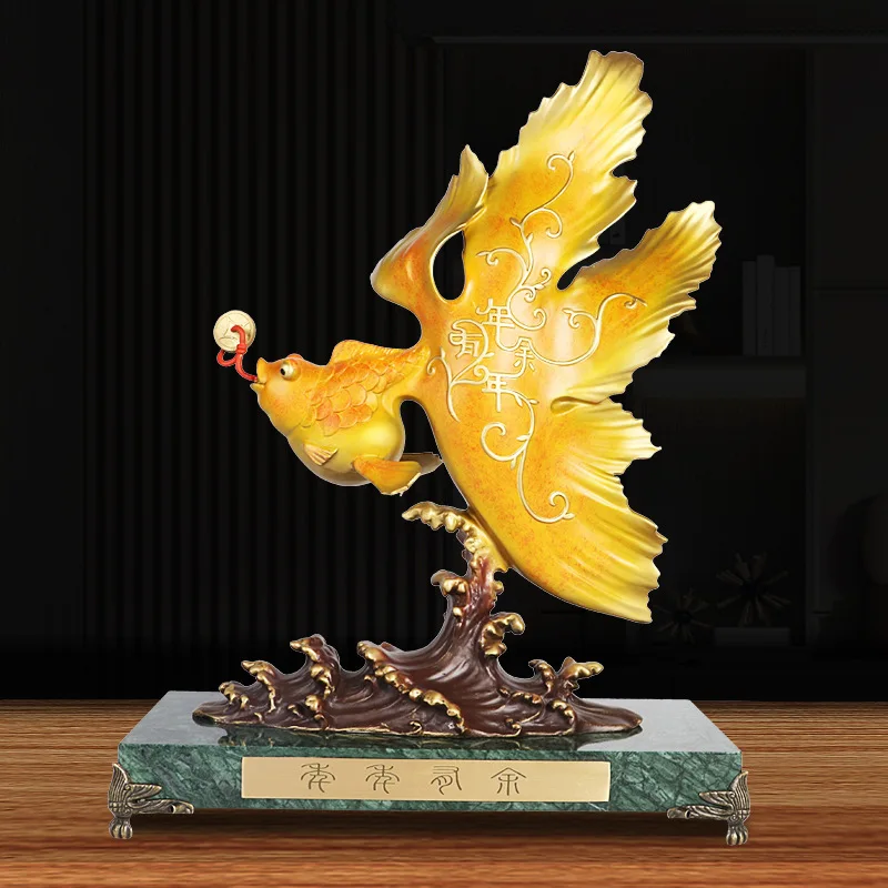 Copper Lucky Fish Ornament Golden Arowana Painted Living Room Office Entrance