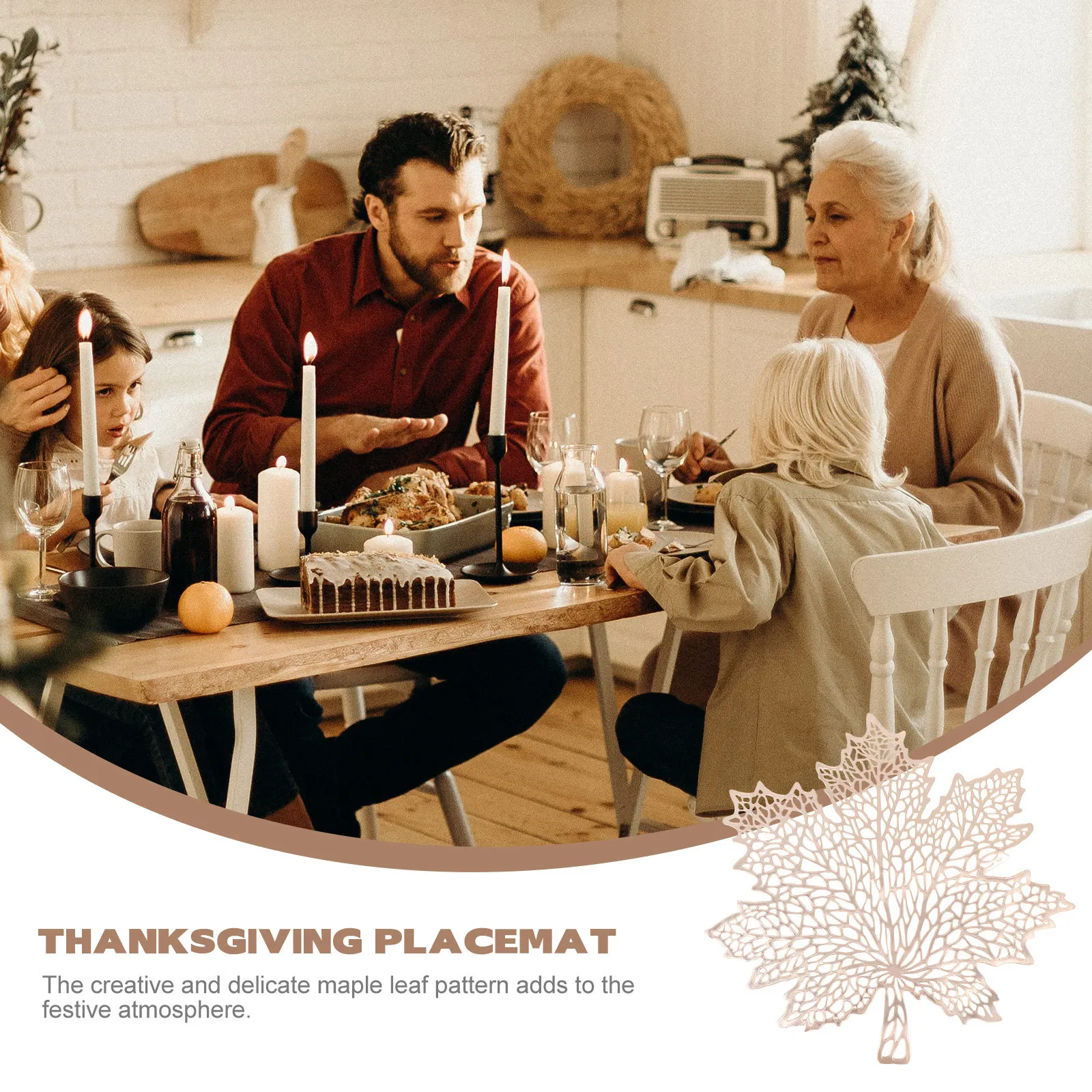 

2pcs Maple Leaf Shaped Table Placemats Thanksgiving Decorative Pvc Coasters Heat Insulation Tabletop Mats Golden Color