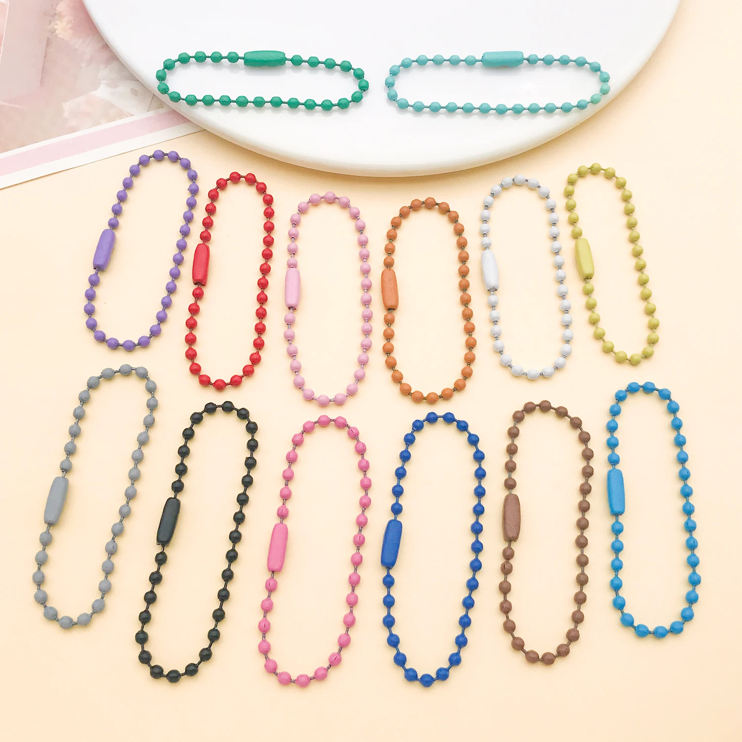 200pcs 12cm Long 2.4mm Thick Color Bead Chain Suitable For DIY Key Chain Bag Pendant Accessories