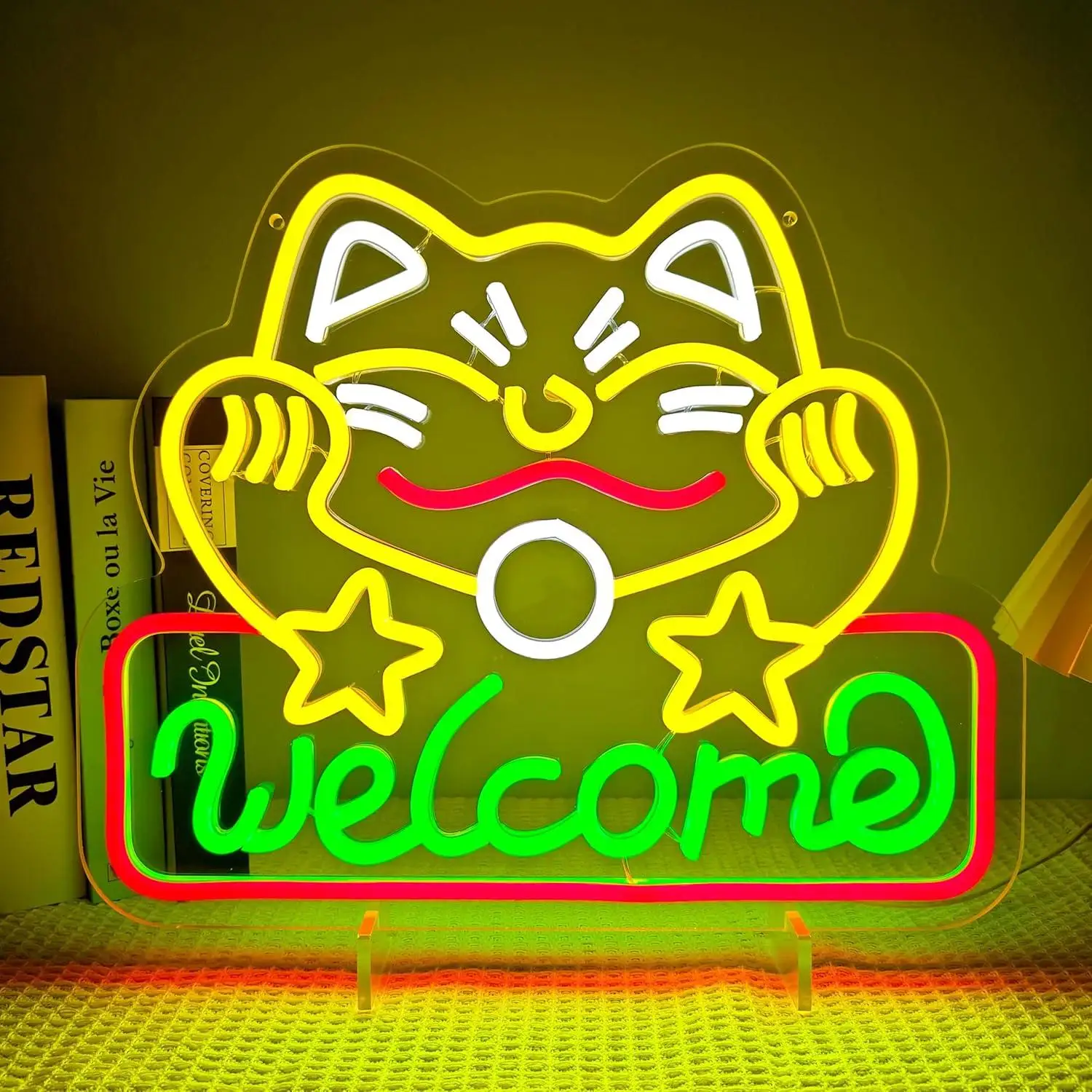

Lucky Cat Welcome Neon Sign USB Dimmable LED Light for Home Pet Shop Party Bar Commercial Streets Business Shop Store Wall Decor