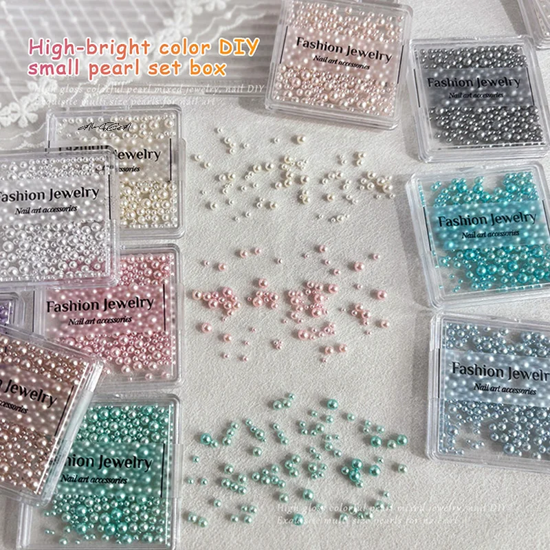 الملونة اللؤلؤ مسمار الزينة مختلط الحجم 3D متعدد الألوان جولة اللؤلؤ لامعة مانيكير مسمار الفن سحر مجموعة صناديق DIY بها بنفسك مسمار الفن