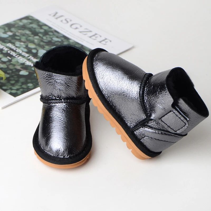 Children Wool Sheepskin Boots Girls Boy Winter Fur Shoes Kids Velvet Snow Boots Infant Baby Toddler Leather Furry Boots Footwear
