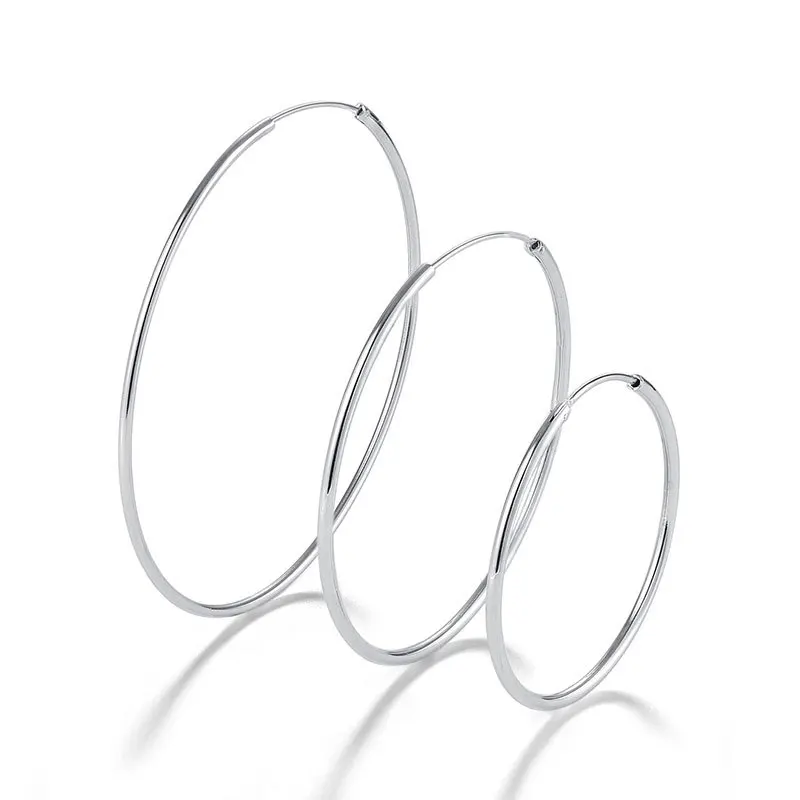 925 Sterling Silver Large Hoop Earrings Circle Endless Huggie Big Hoops Earring 30/40/50/60mm Creole for Women Girls SCE598