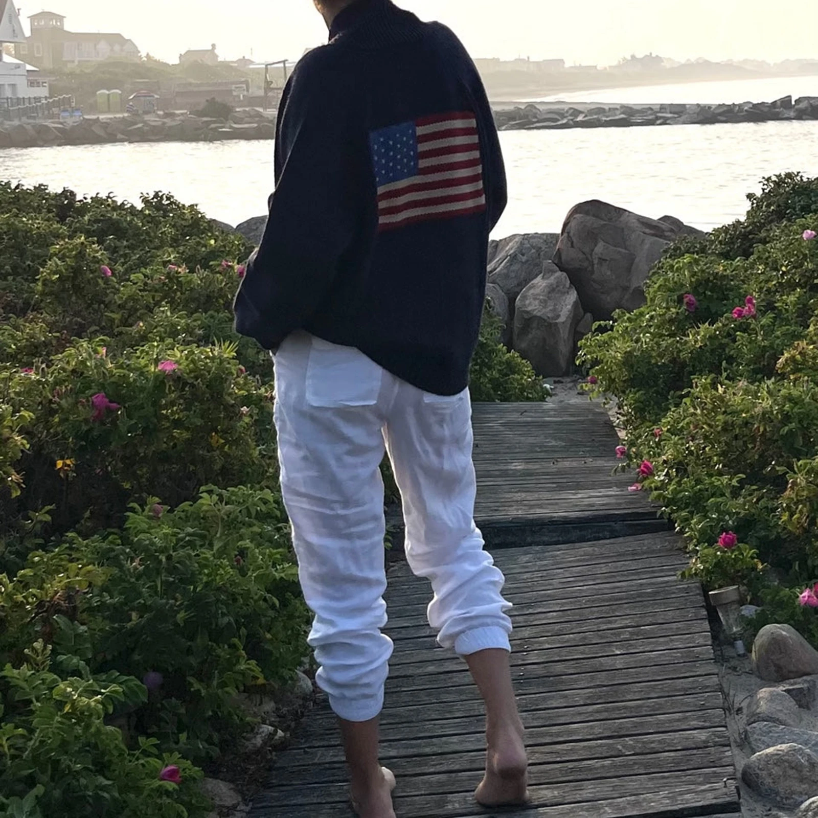 

Women Shawl Collar Cardigan Long Sleeve Button Down Lapel V Neck Flag Print Sweater Knitwear Loose Fit Tops with Pocket