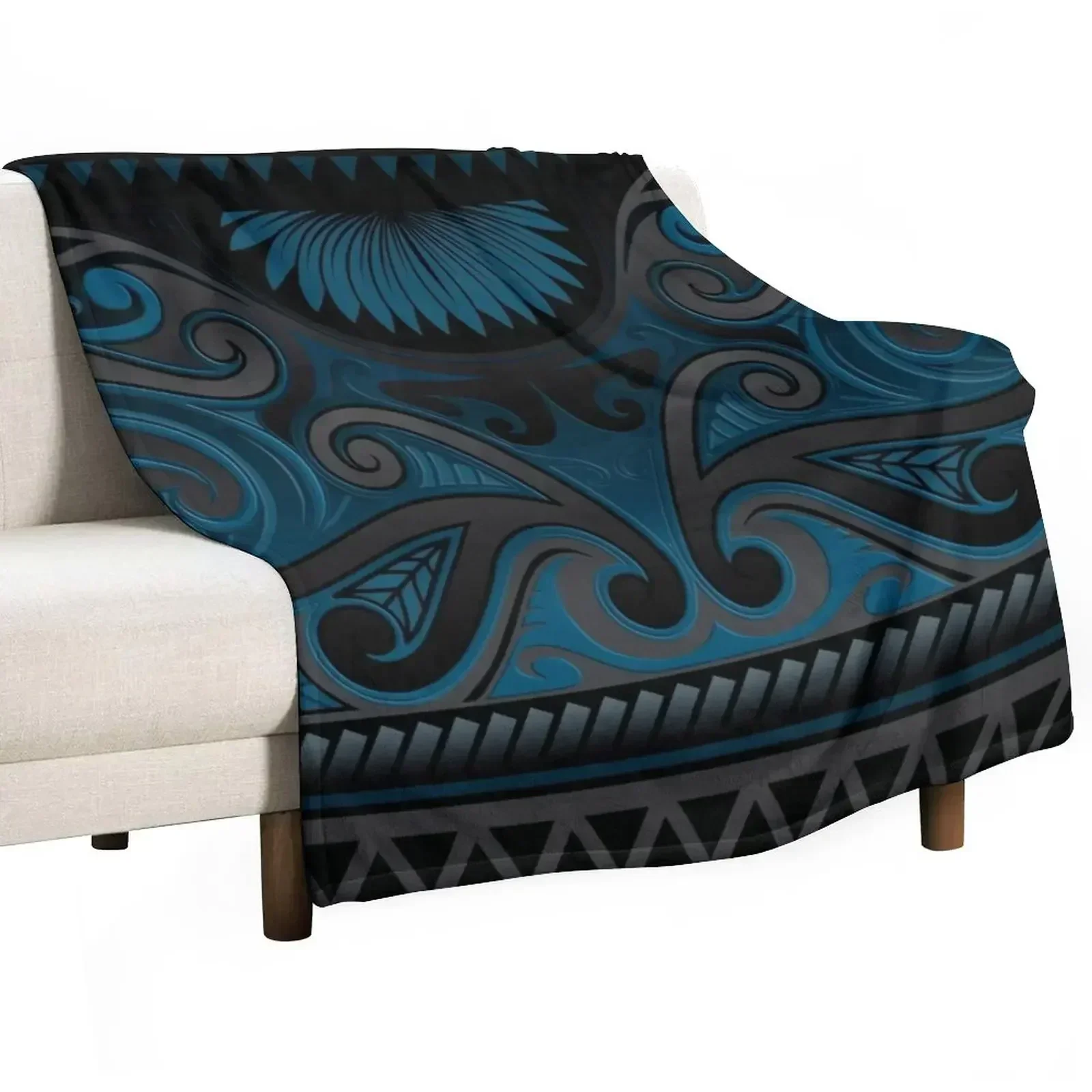 

Blue Grey Ornate Maori Design, New Zealand Throw Blanket Stuffeds warm for winter anime Summer Blankets