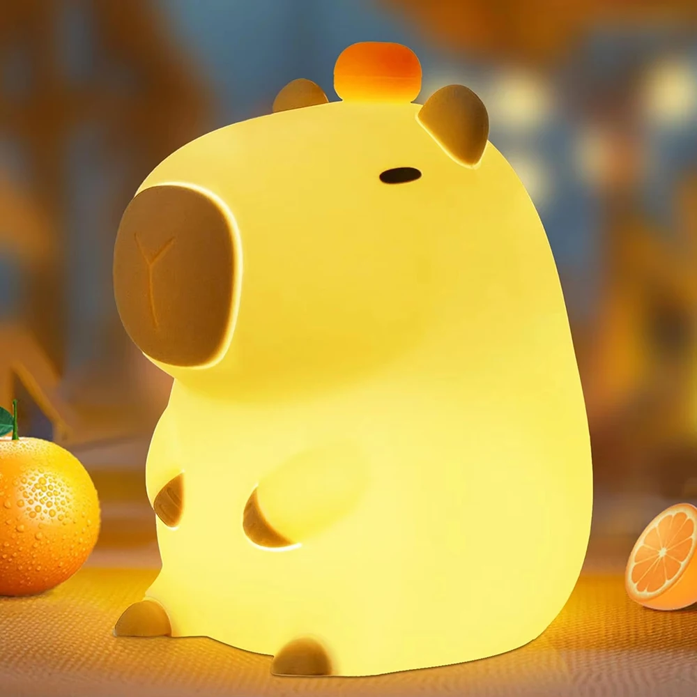 

Capybara Little Night Light Kids Portable USB Rechargeable Animal Lamps Touch Control Silicone Timing Nightlight Christmas Gifts