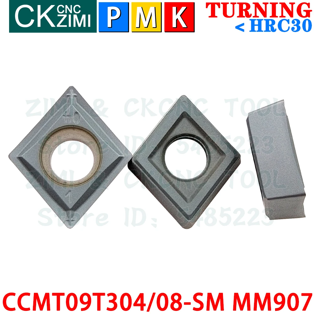 CCMT09T304-SM MM907 CCMT09T308-SM MM907 Pastilhas de metal duro Ferramentas de pastilhas de torneamento internas externas Ferramentas de corte de torno de metal CNC CCMT09T3 CCMT 09T3 Ferramentas de carpintaria