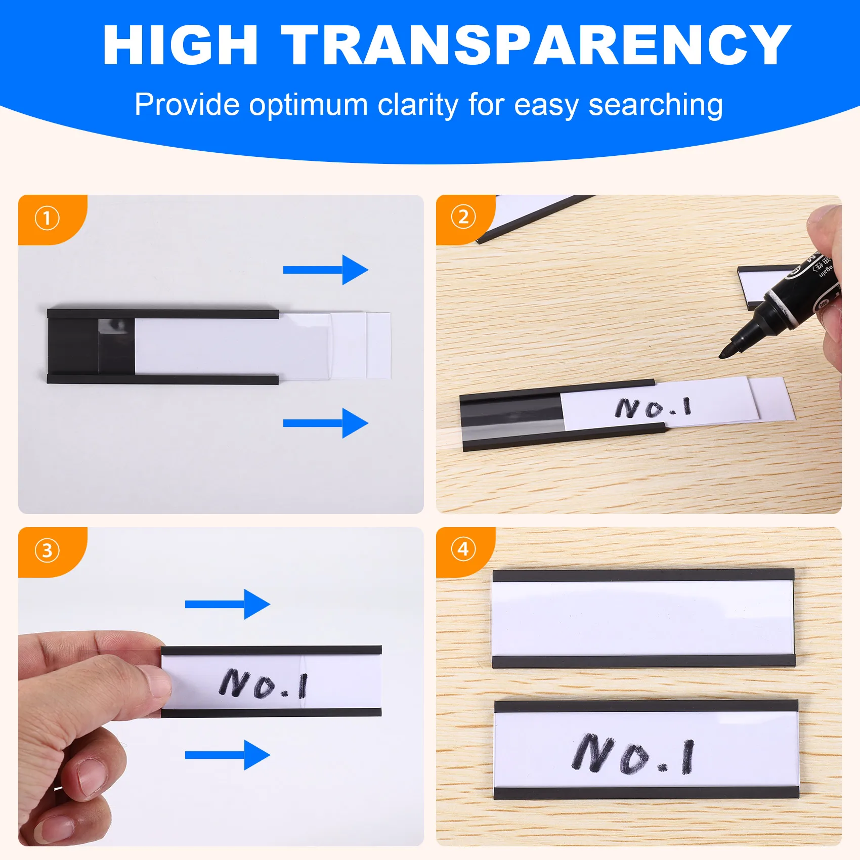 EYFL-50 Pack Magnetic Label Holder C Channel Magnetic Labels With Clear Plastic Protector