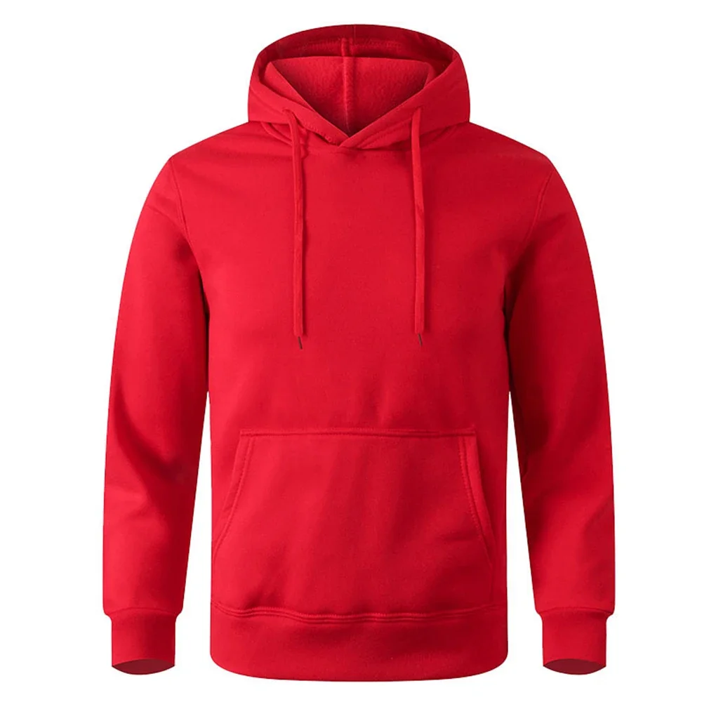 Men's and women's plush sportswear casual solid color street wear pullover sweatshirt sports fitness pocket multi-color hooded s