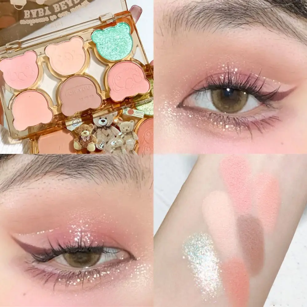 Paleta de sombra de ojos de seis colores Nude, maquillaje de ojos púrpura, purpurina, paleta de maquillaje nacarado a prueba de sudor, herramienta de maquillaje para niña