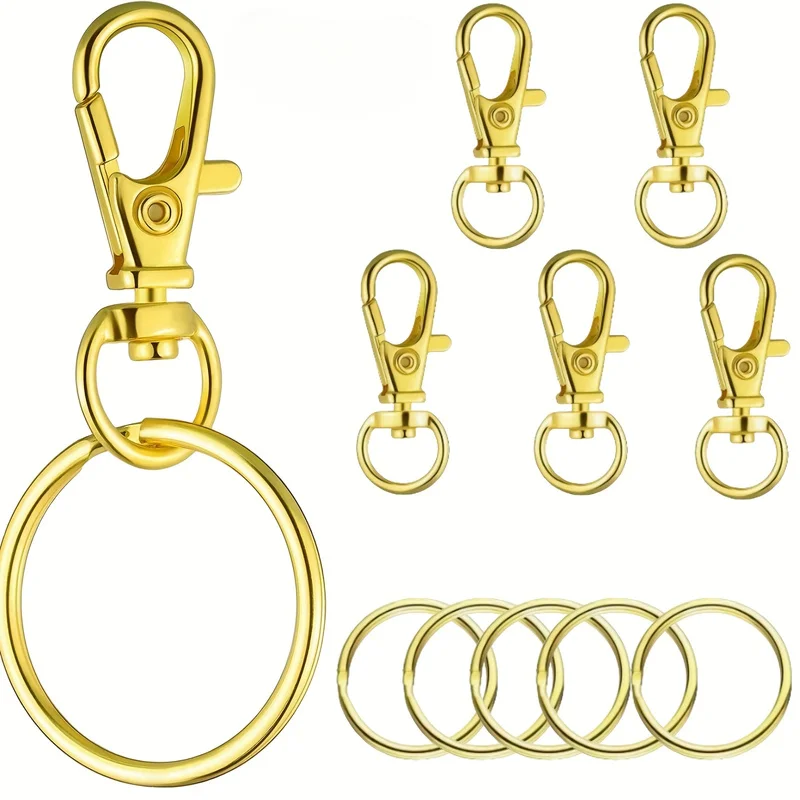 6pcsKeychain hook with key ring，Keychain with a rotating clip hook，forDIYMaking hanging rope pet leash keychains