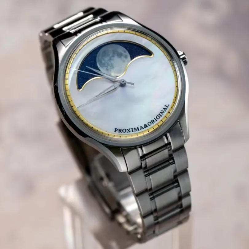 Proxima Men Automatic Watch 41.5mm Moonphase Mechanical Wristwatch Waterproof Luminous MOP Dial Sapphire Mirror SW200+PR174 Mov