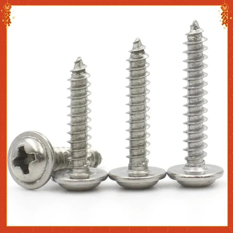 

M1.4M1.7M2M2.3M2.6M3M3.5 M4 304 Stainless Steel Cross Round Head with Washer Self Tapping Screw 304 Stainless Steel Wood Screws