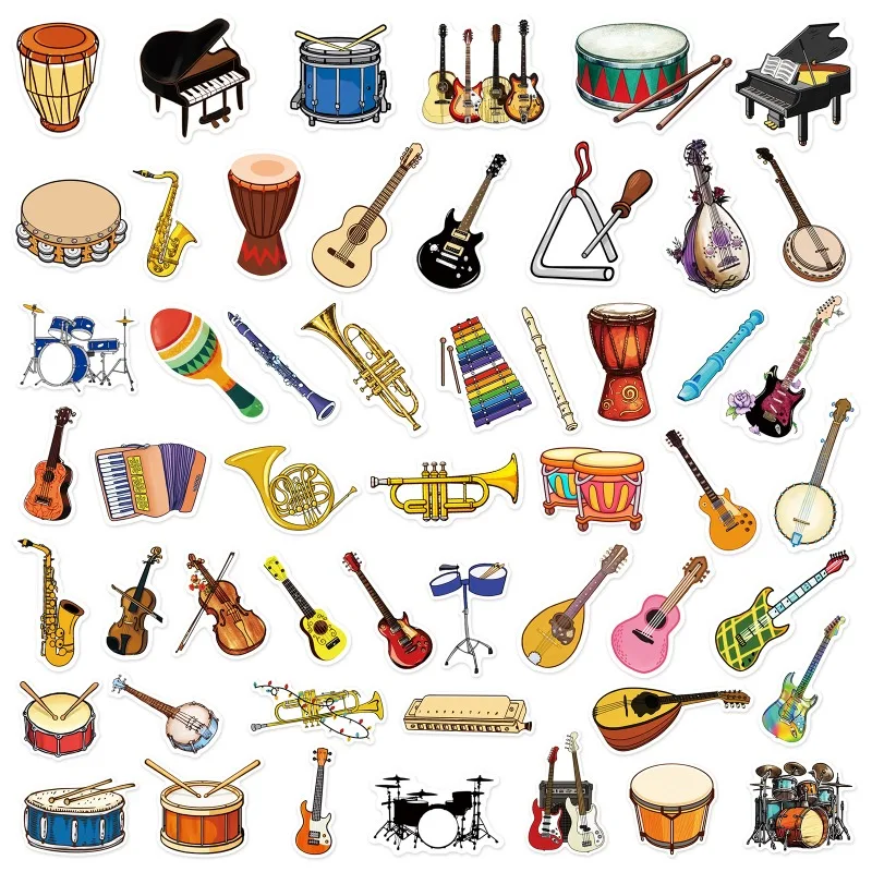 10/25/50pcs Cartoon Musical Instruments Stickers Graffiti for Phone Laptop Guitar Helmet Travel Luggage Skateboard DIY