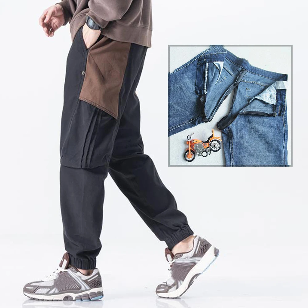 Loose Exoticism Invisible Open Crotch Outdoor Sex Large Size Men's Cargo Splicing Contrasting Casual Pants Nine-point Pant