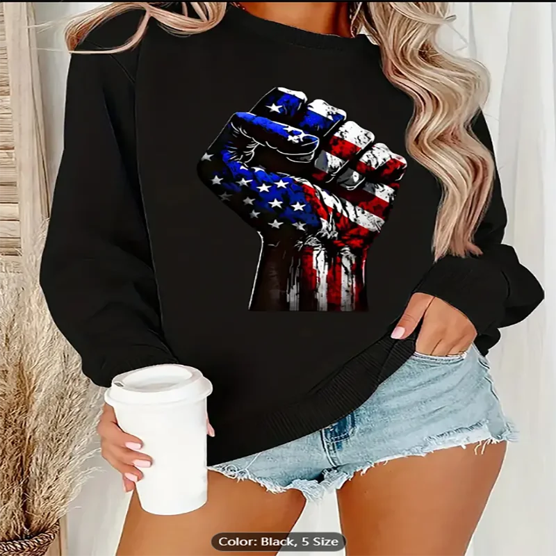 

Женская абрикосовая толстовка с американским флагом и графическим принтом, повседневный пуловер большого размера, топ для любителей патриотического стиля, чистый хлопок