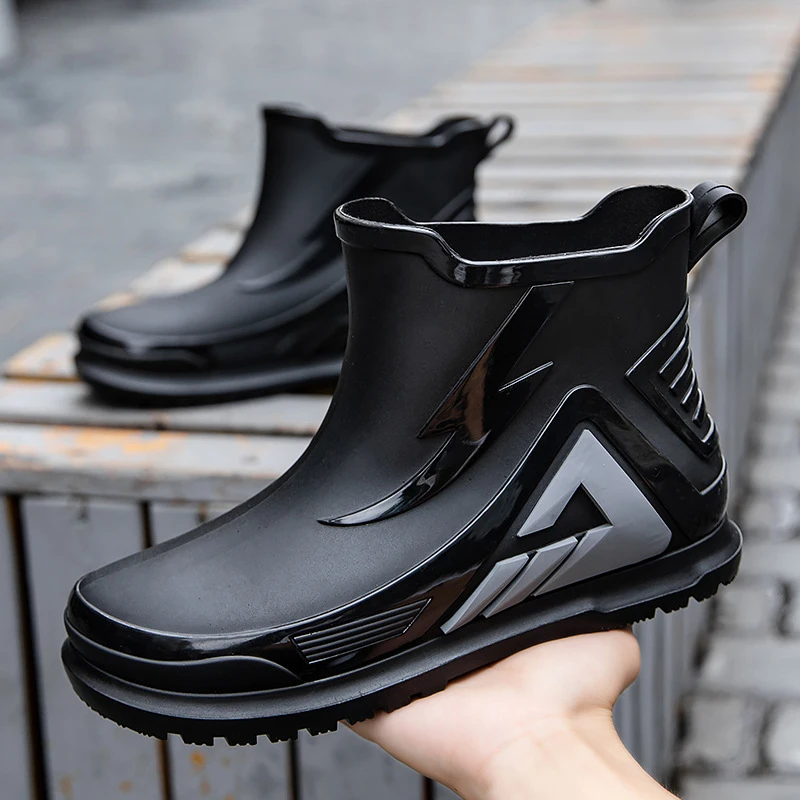 Fashion Men\'s Rain Boots Lovers Outdoor Non-slip Waterproof Working Water Boots Couple\'s Ankle Platform Rainboots Fishing Shoes