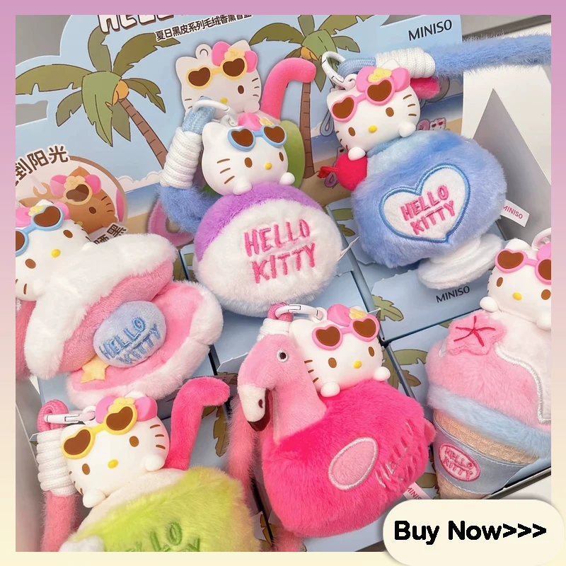 

Hello Kitty, летняя черная кожаная серия, слепая коробка, плюшевая подвеска для ароматерапии, солнечный свет, меняющая цвет кукла, сумка, кулон, подарок-сюрприз