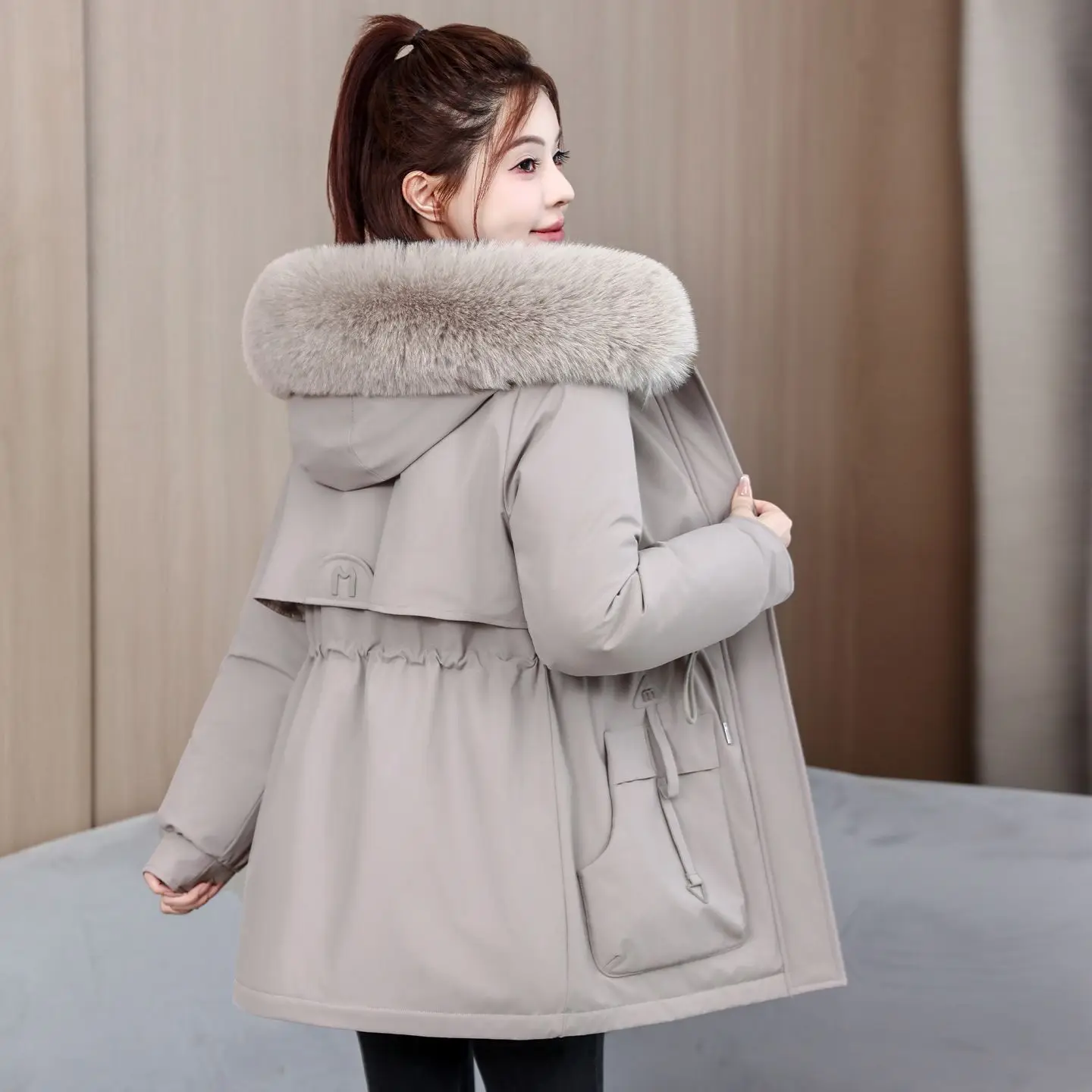 Fashion Pai Overcome Jacket Women Parkas Winter 2027 New Long Warm Cotton Coat Waist Hooded Outerwear Big Wool Collar Overwear