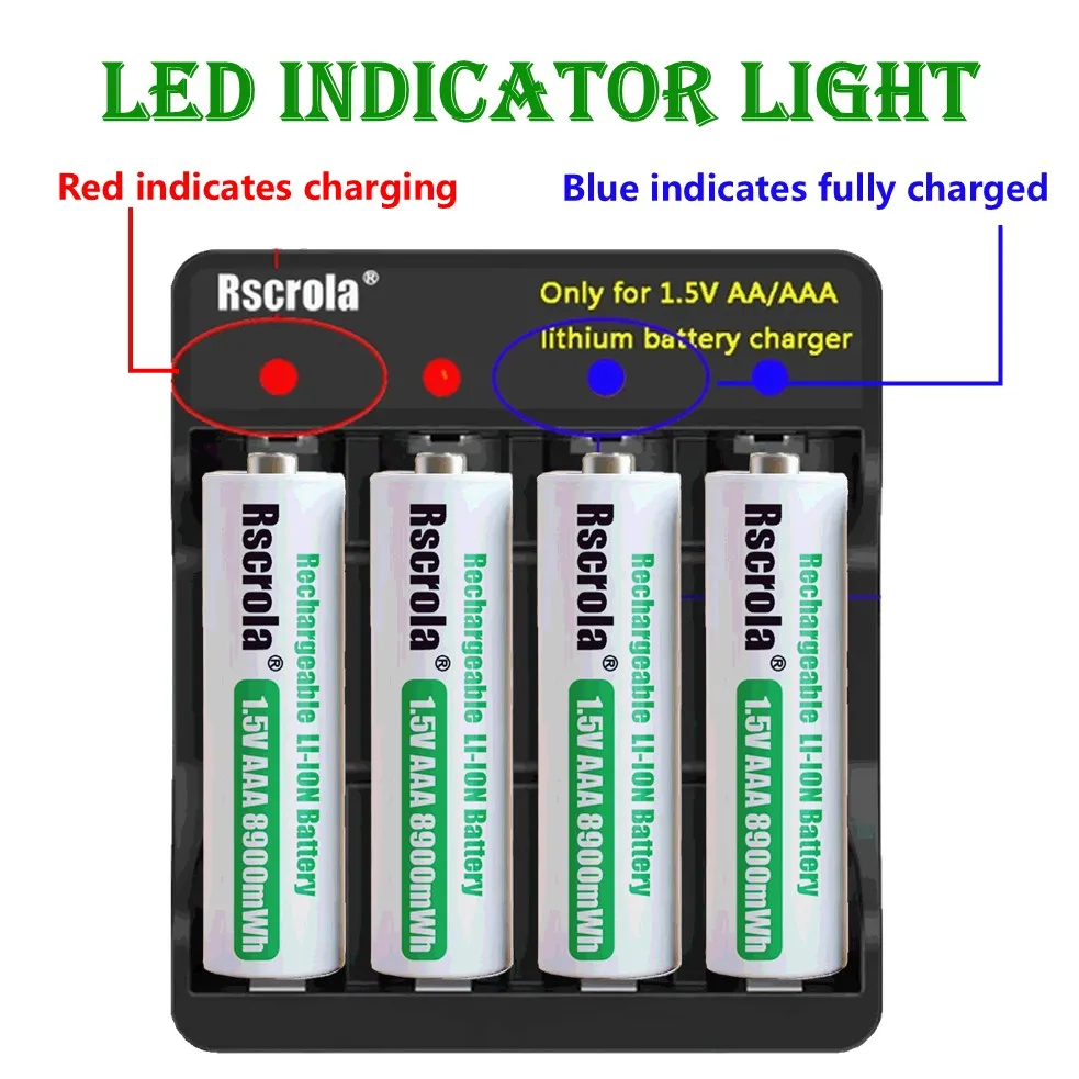 Rechargeable AAA Batteries 8900mWh, Triple A Li-ion Battery with Free Charger, for Remote Controller Toy Doorbell Clock Gamepad