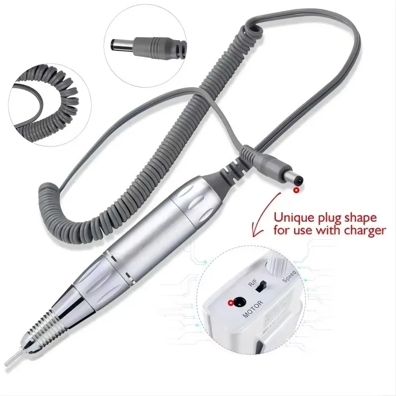 1Pc Electric Silver Nail Drill Handle File Polish Grind Machine Handpiece DC Head Pen Manicure Pedicure Tool Accessories