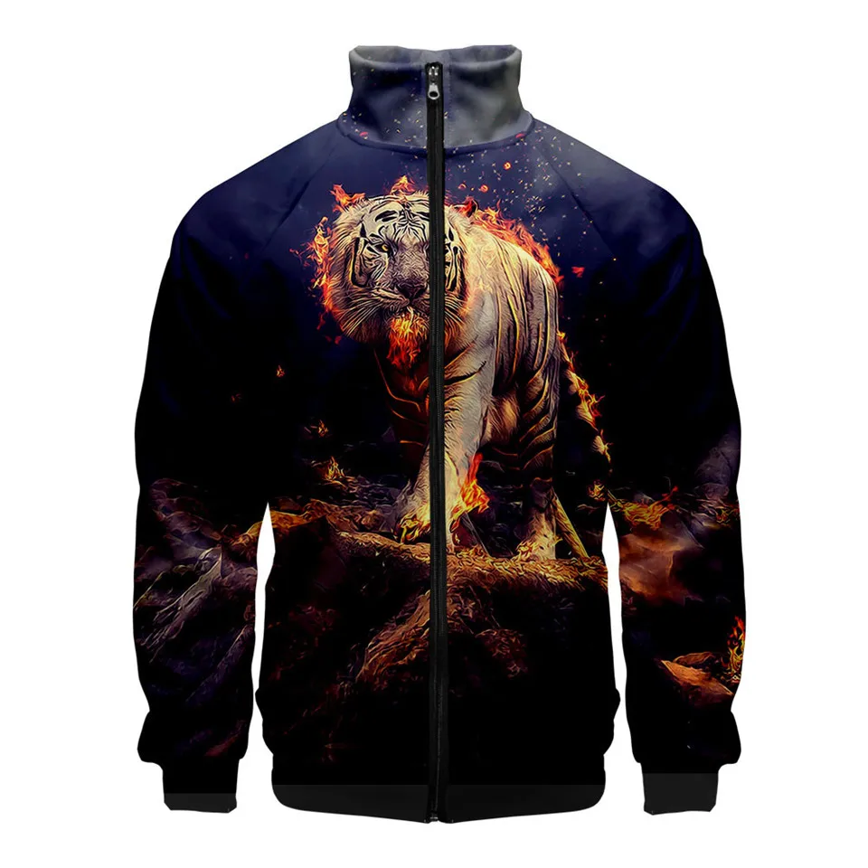 Newest 3D Printed Tiger Hip Hop Stand Collar Zipper Jacket Women/Men Long Sleeve Jackets Streetwear Animal Sweatshirt Clothes