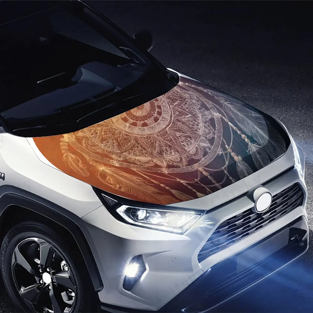 Autocollant de capot de voiture Dreamcatcher, autocollant d'art automobile personnalisé et tendance, enveloppes en vinyle auto-adhésives imperméables pour l'extérieur de la voiture, décoration