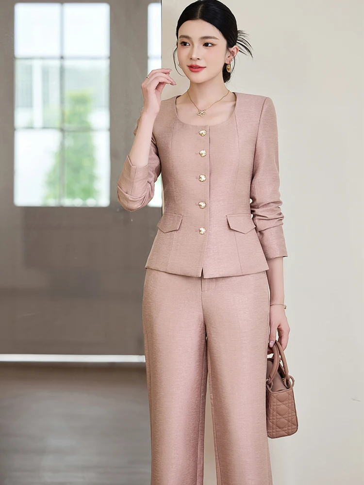 Costume pantalon pour femme, Blazer et pantalon formel, rose abricot noir, ensemble de 2 pièces pour le travail au bureau