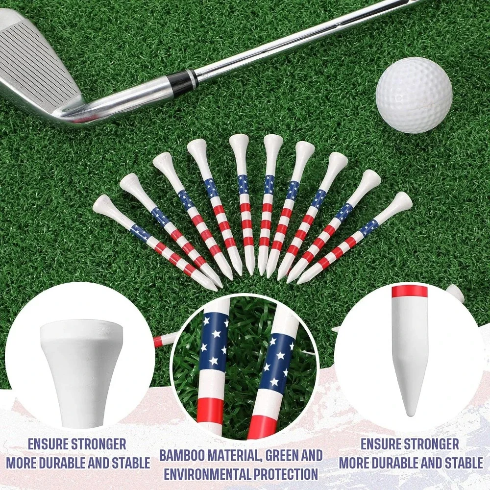 50/100PCS 3-1/4 Inch Golf Tees Bamboo Golf Tees Bulk Long Patriotic Golf Tees USA American Flag Golf Tees Red White and Blue Gol