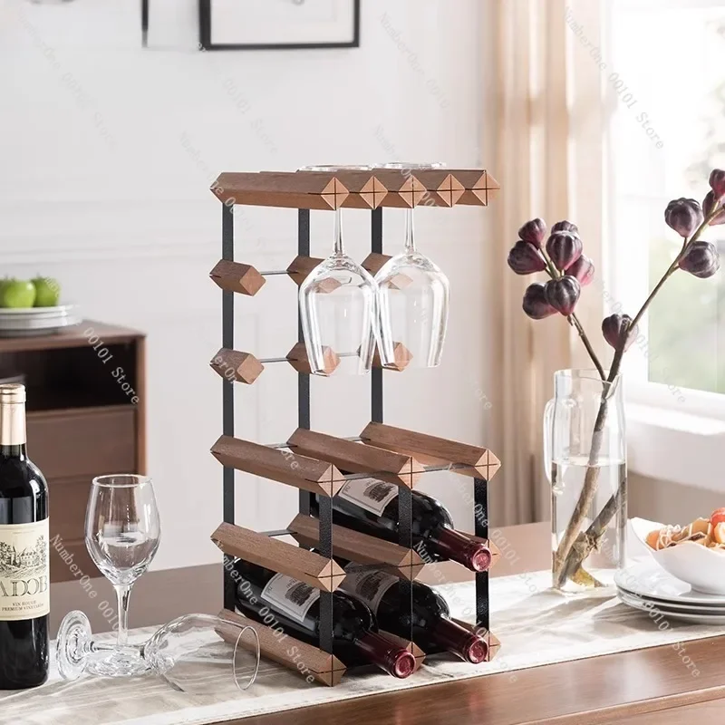 Modern Solid Wood Wine Rack with Inverted Glass Storage, Elegant Home Bar Cabinet for Red Wine Glasses Display