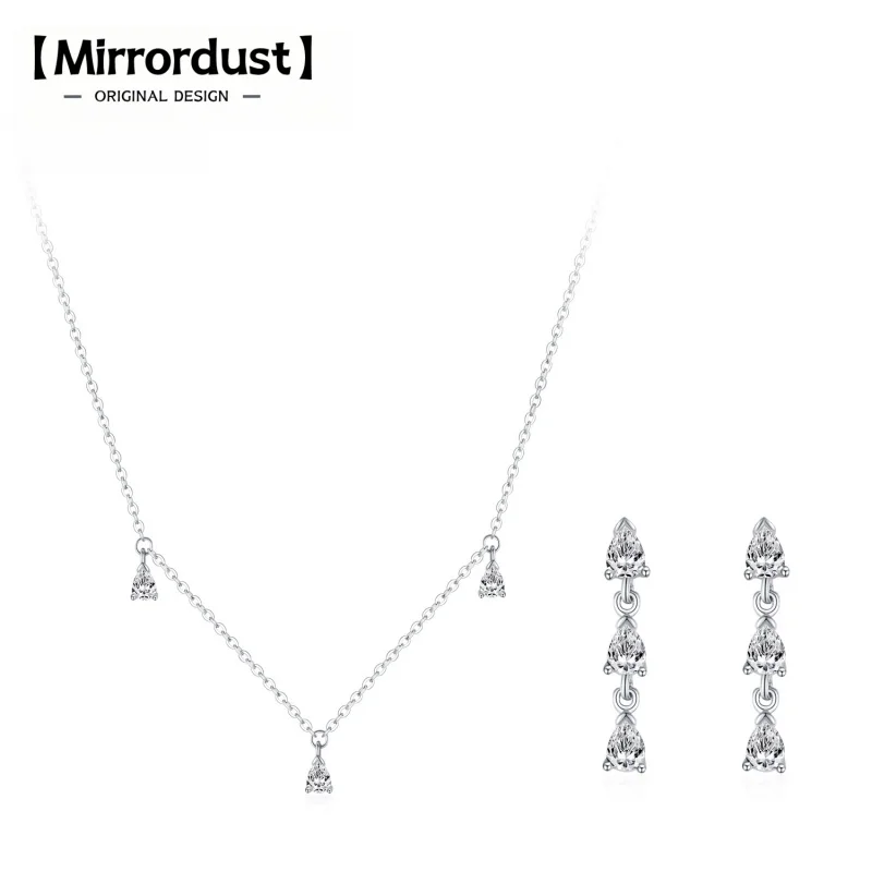 

【Mirrordust】S925 Серебряные серьги-колье с каплями воды для женщин, простой элегантный универсальный вечерние супер сверкающий комплект ювелирных изделий с цирконом