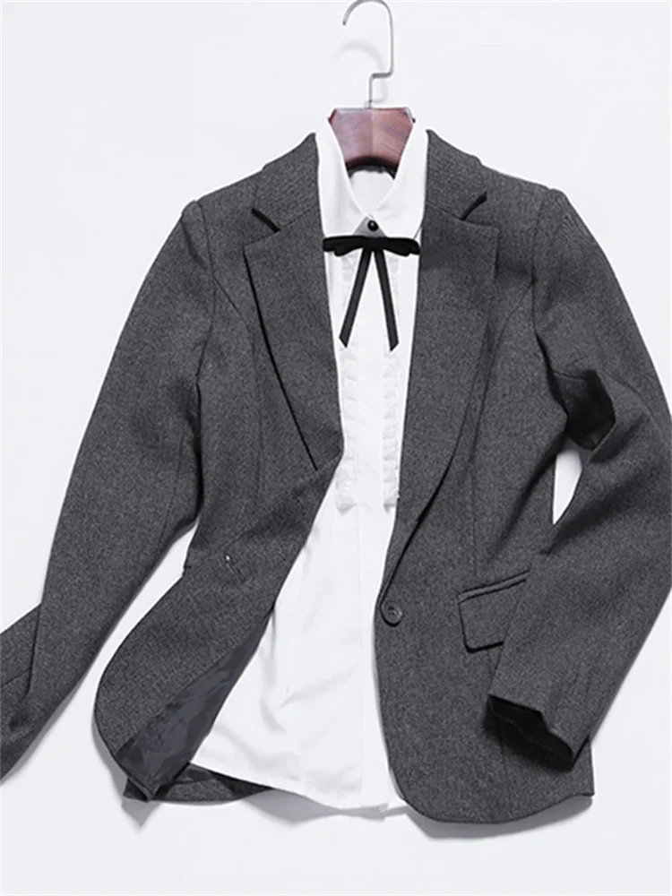 Set da 2 pezzi Abbigliamento da ufficio Moda donna Button Up Slim Blazer a maniche lunghe Vintage Pantaloni a matita a vita alta Abiti JJ1079