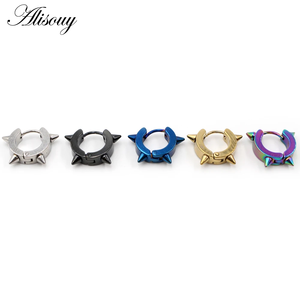 Alisouy 2PCS Punk Hiphop Stainless Steel Rivet Tips Cone Spike Women Men Round Circle No Pierced Huggie Hoop Earrings Ear Clip