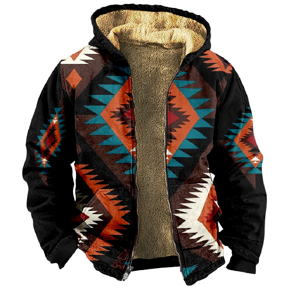 Traditionele Patroon Tribal Prints Grafische Vintage Hoodie Lange Mouw Sweatshirt Opstaande Kraag Jas Vrouwen Heren Winter Kleding