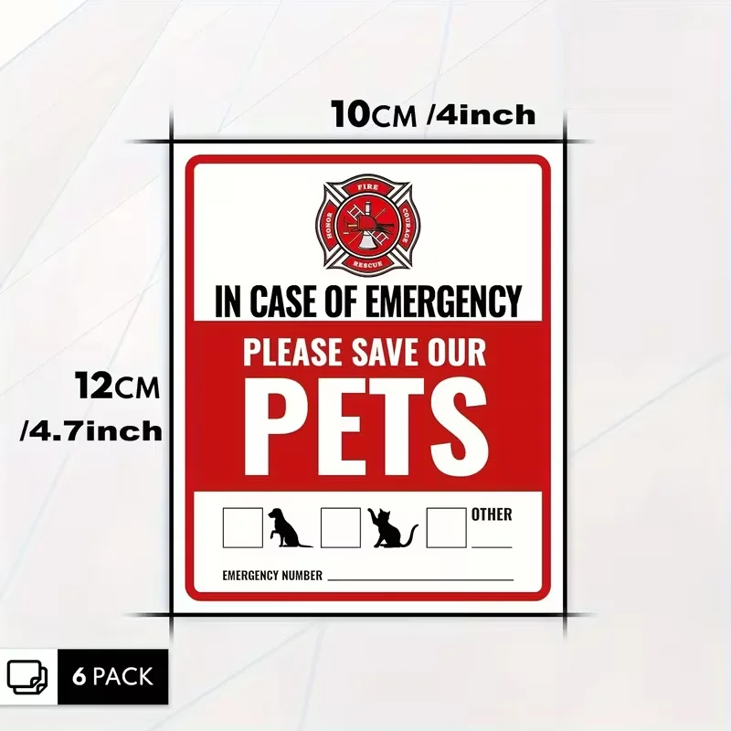 6-Pack Pet Alert Stickers (10x12 Cm) Self-Adhesive Rescue Pet Window Stickers UV-Resistant Waterproof Scratch-Resistant Fire-Res