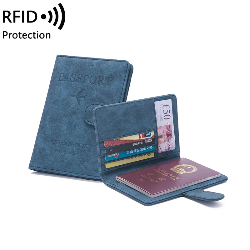 

Western RFID PU Leather Card Holder Women Wallet Fashion Hasp Large Capacity Multi-functional Passport Purse for mens