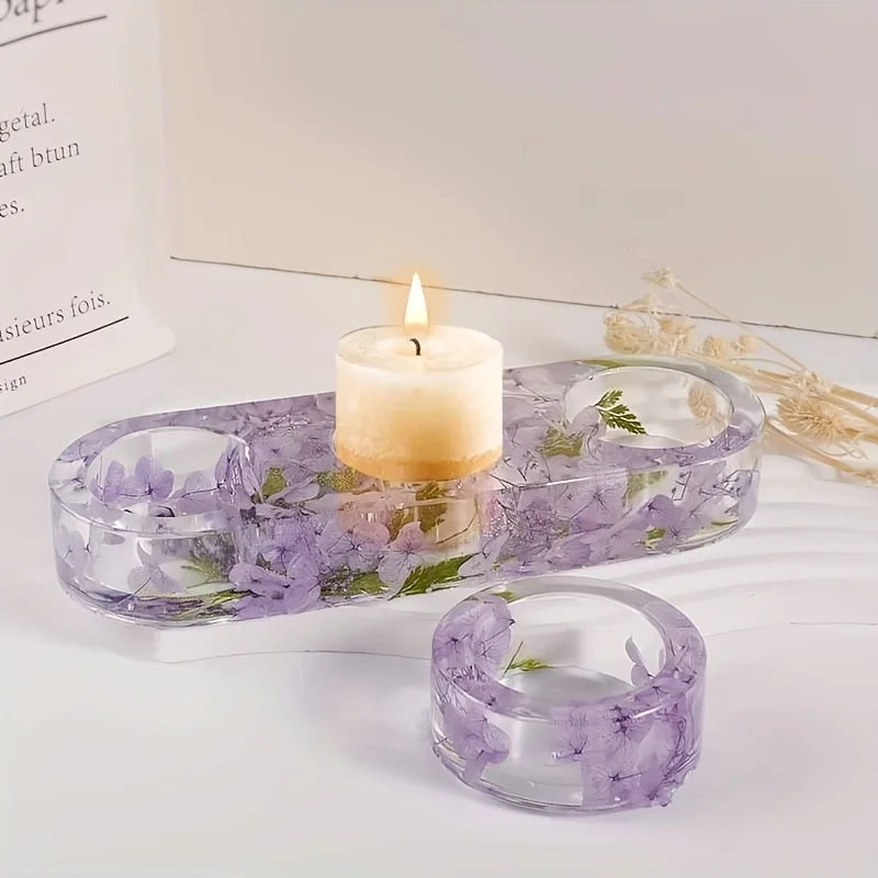 1/2/3 Hole DIY Crystal Epoxy Plastic Resin Mold Porous Round Aromatherapy Gypsum Candle Holder Ornament Silicone Mold view 5