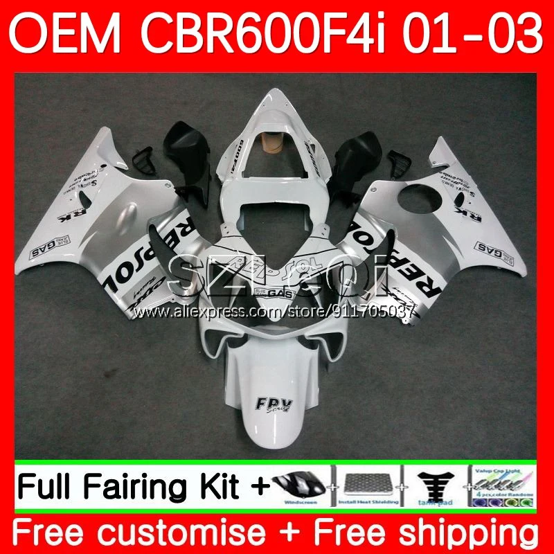 Injection + Dedal For HONDA CBR 600F4i 600CC 600 F4i CBR600F4i 01 02 03 31No.6 Repsol white CBR600 F4i 2001 2002 2003 Fairings