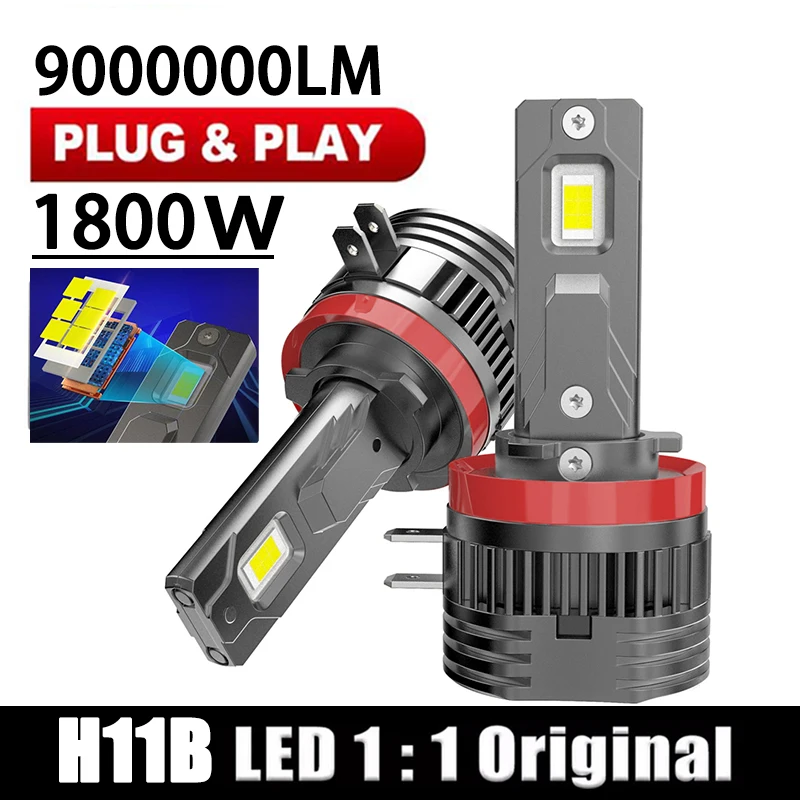 

H11B LED Headlight Bulb Turbo 1800W 9000000LM Low Beam High Beam 6000K White For Ford Fiesta Kia Hyundai Plug And Play